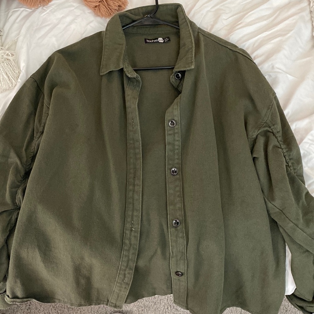 Army green denim jacket